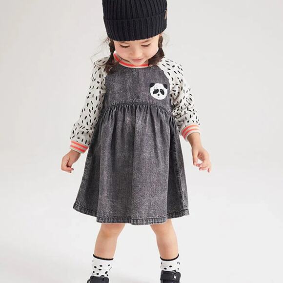 next Other - Next Monochrome cotton Panda Denim Raglan Dress 5 years A008651